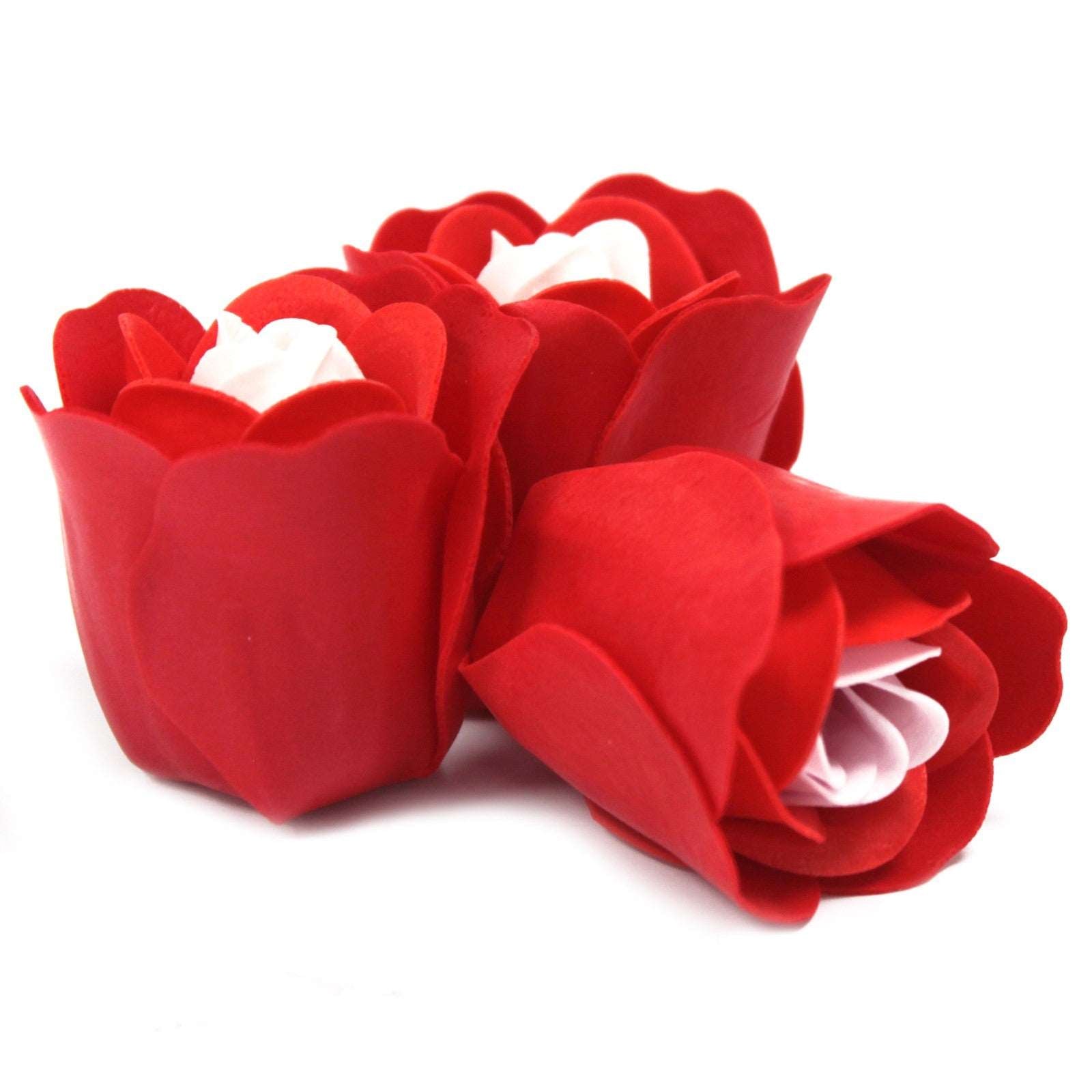 Set of 3 Soap Flower Heart Box - Red Roses - Soothing Suds